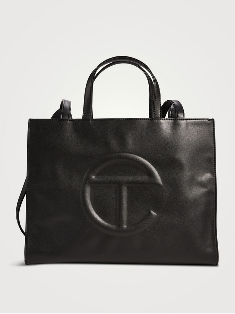 Telfar Large Black Shopping Bag Vegan Leather Embossed Logo Classic Large Tote